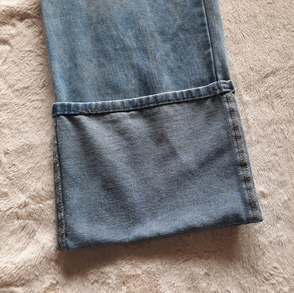 Wide Leg Blue Jeans Mega Cuff By Shein Size 28/30 Mid-High Rise Light Wash - Picture 2 of 14